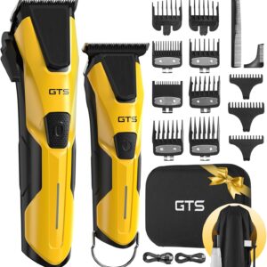 Professional Hair Clippers for Men, Professional Barber Clippers and Trimmer Set, Mens Cordless Hair Clipper for Barbers Haircut Kit Fade Yellow