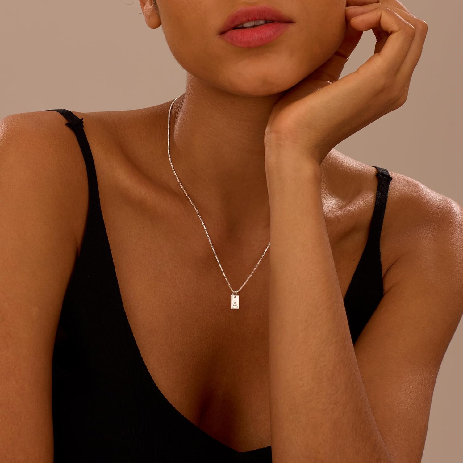 Initial Necklaces for Women Silver Plated Letter Necklace Dainty Silver Name Necklace Personalized Initial Tag Pendant Necklaces for Women Trendy Silver Jewelry - Image 4