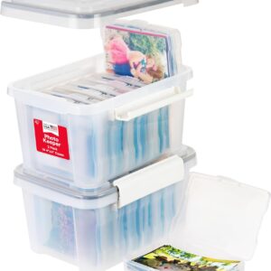 IRIS USA WeatherPro Photo Storage Case with 7 Inner 4″ x 6″ Picture Cases, 2-Pack, Weathertight Organization Container for Pictures Scrapbooking Stationery Journaling Ephemera Art Supplies, Clear