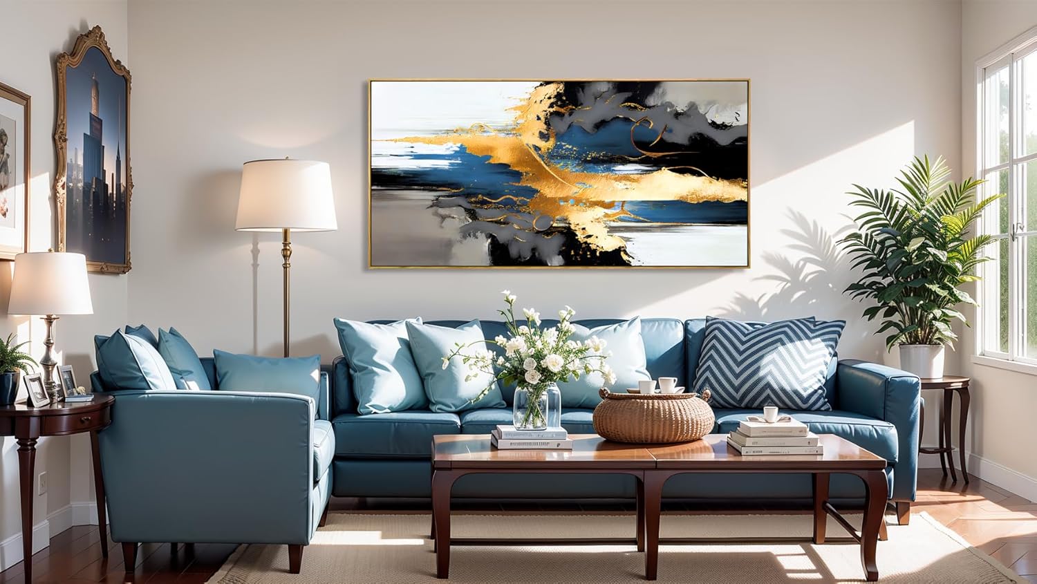 Wall Art Abstract Wall Art Prints Canvas Painting Black Yellow Blue Modern Large Artwork for Living Room Bedroom Office Home Decor 30"x60" with Framed - Image 6