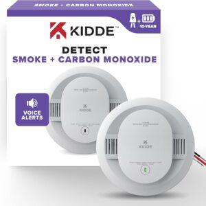 Kidde Hardwired Smoke & Carbon Monoxide Detector, 10-Year Battery Backup, Voice Alerts, Interconnectable LED Warning Light Indicators