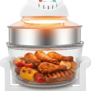 17L/17.96Qt Glass Turbo Air Fryer, 360° Viewable Airy Fryer with Expansion Ring, Large Capacity Oil-Free Cooker with Time & Temp Control, Electric Oven with Grill for Home Kitchens, Family Gatherings