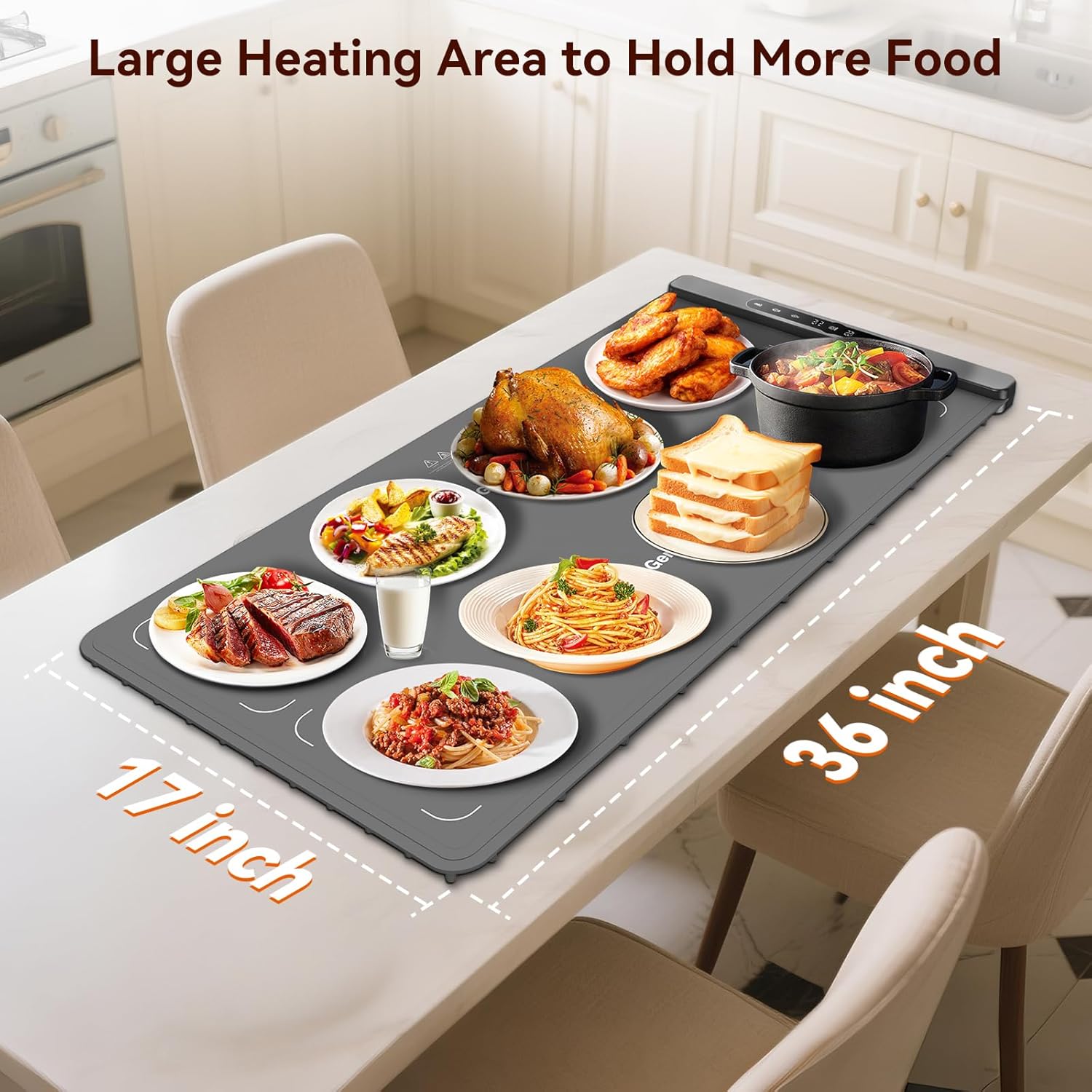 Graphene Food Warming Mat with Dual Zone Control, XXL 36"x17" Electric Heating Tray, 6 Temp & Timer Settings, Fast Even Heat for Buffets, Parties, Family Dinners, Gift for Mom & Wife (Gray) - Image 5