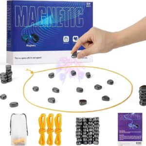 Magnetic Chess Set with 32 Travel-Stones, 3 String & Portable Storage Bag, Strategy Board Game for Family Game Night, Indoor Outdoor Use for Kids Adults
