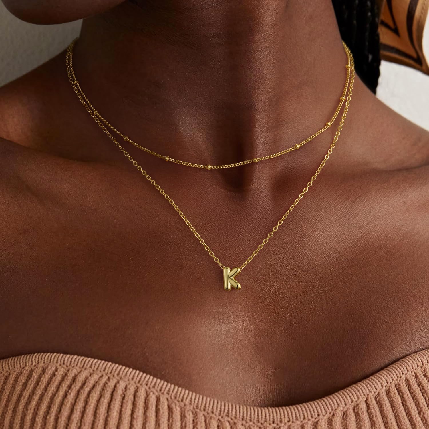 Valentines Day Gifts for Her - Bubble Letter Necklace Layered 14K Gold Plated Initial Necklaces for Women Dainty Cute Choker Pendant Stack Jewelry Fashion Accessories Teen Gift Trendy Stuff - Image 6