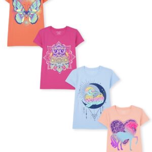 The Children’s Place Girls Trends,Icons Short Sleeve Graphic T-Shirts,4 Pack