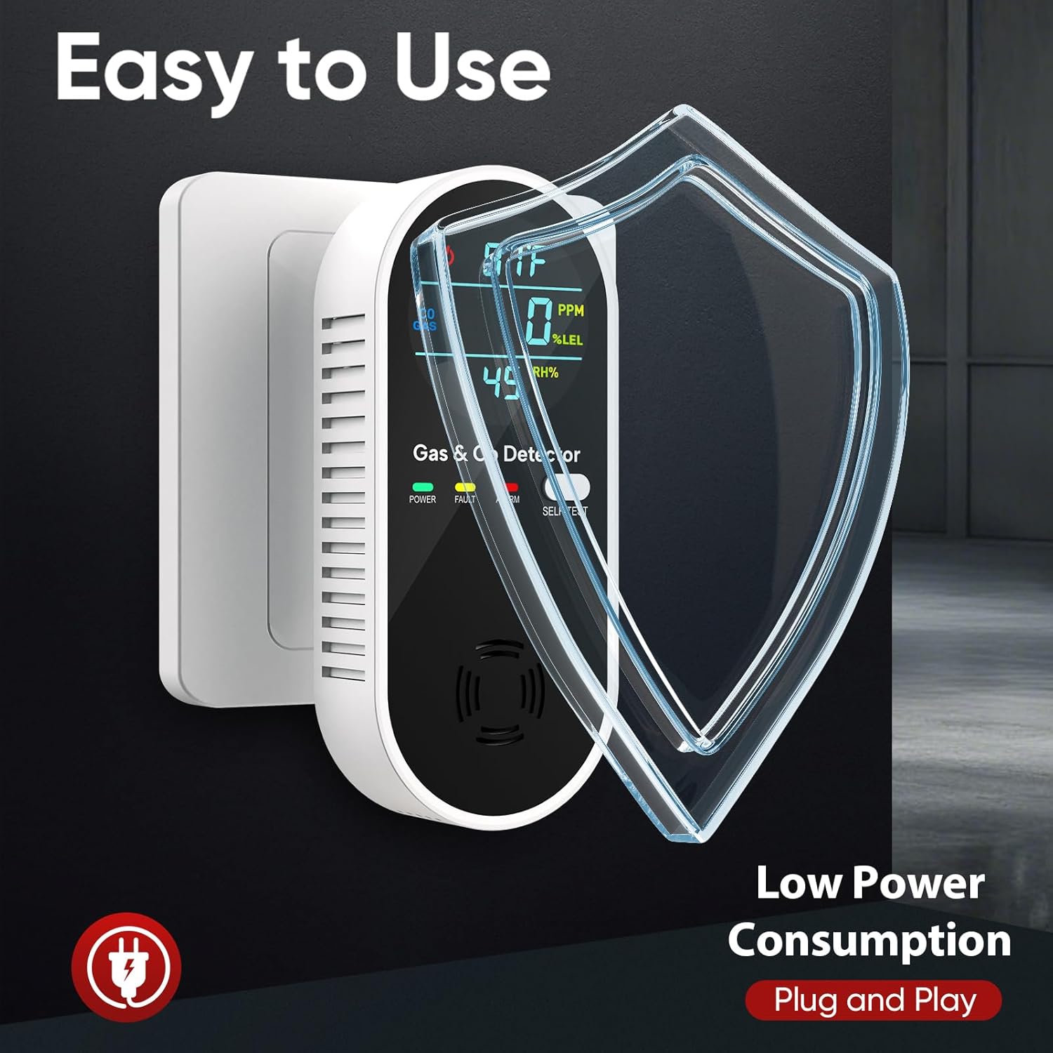NICGOL 4 in 1 Upgraded Natural Gas Leak Detector and Carbon Monoxide Detectors, Dual Sensor Gas Leak Detector & Carbon Monoxide Detectors Plug in (Temperature & Humidity) for Home, RV (Black) - Image 4
