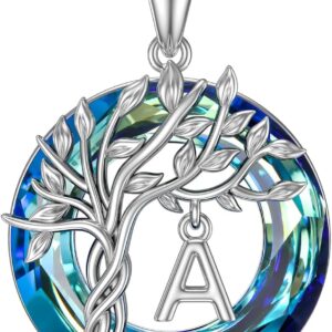 TOUPOP Gifts for Women Tree of Life Necklace 925 Sterling Silver Initial Pendant Family Tree Crystal Jewelry Anniversary Birthday Gifts for Mom Wife Daughter