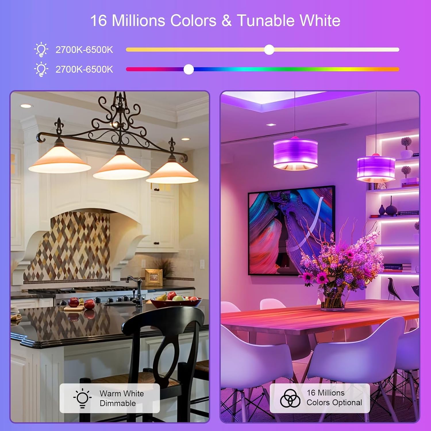 FRIDEKO HOME LED Smart Light Bulbs - Wi-Fi & Bluetooth Light Bulbs, Color Changing Light Bulb Compatible with Alexa and Google Assistant, A19 E26 RGBTW Light Bulb, 800LM (4 Pack) - Image 6