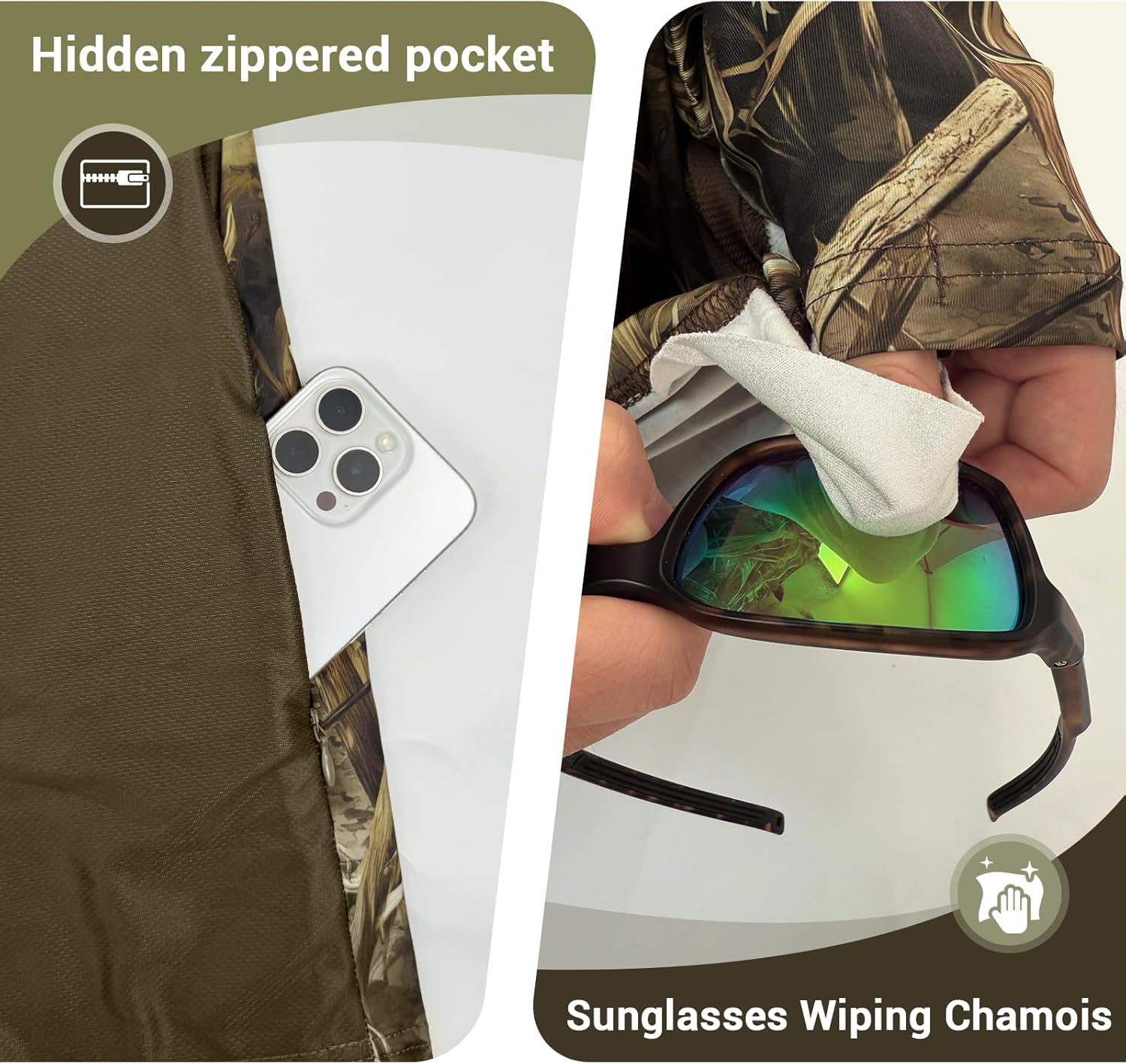 Huntrex Men's Camo Hunting Shirt with Zipper Pocket – UPF 50+ Fishing Shirts Sun Protection Long Sleeve Quick-Drying - Image 2