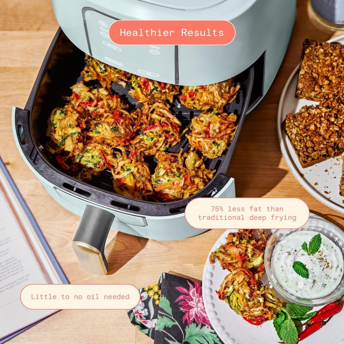 Beautiful 6 Quart Digital Air Fryer with TurboCrisp Technology – Matte Finish, Touchscreen, Nonstick Basket (Hydrangea) - Image 8