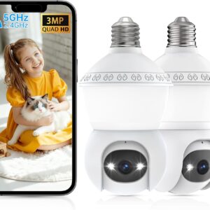 Smart Light Bulb Security Camera,5G&2.4G Security Cameras Wireless Outdoor,2K Light Bulb Camera, 360° Camera for Home Security,AI Detection,Smart Night Vision, Two-Way Audio,Work with Alexa