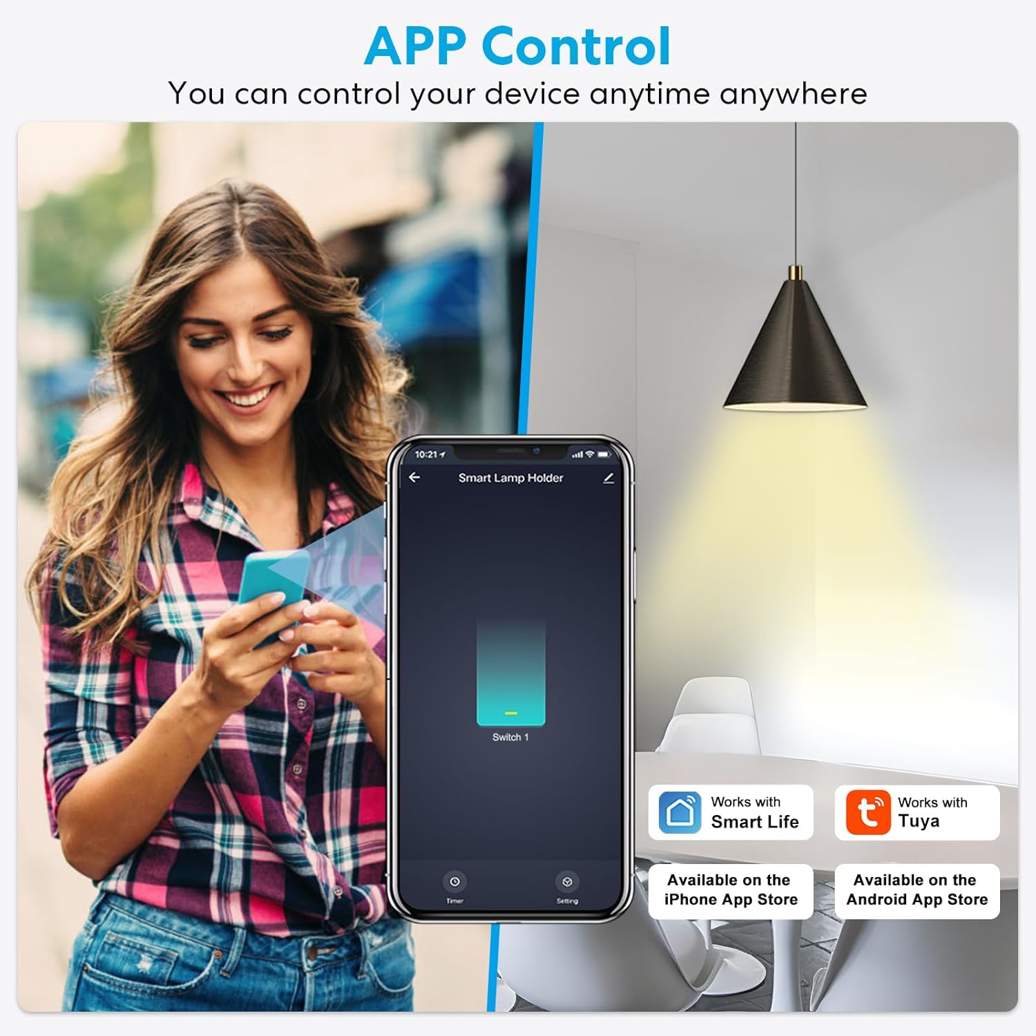 LoraTap Smart WiFi Bulb Socket E26 2 Pack Wi-Fi LED Light Bulb Timer Lamp Holder Adapter, Voice Control with Amazon Alexa and Google Home, Smart Life App Control from Anywhere by Phone, 30W Max. - Image 3