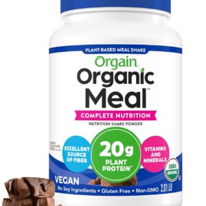 Orgain Organic Vegan Meal Replacement Protein Powder, Creamy Chocolate Fudge – 20g Plant Based Protein, Gluten Free, Dairy Free, Lactose Free, Soy Free, No Sugar Added, For Smoothies & Shakes – 2.03lb