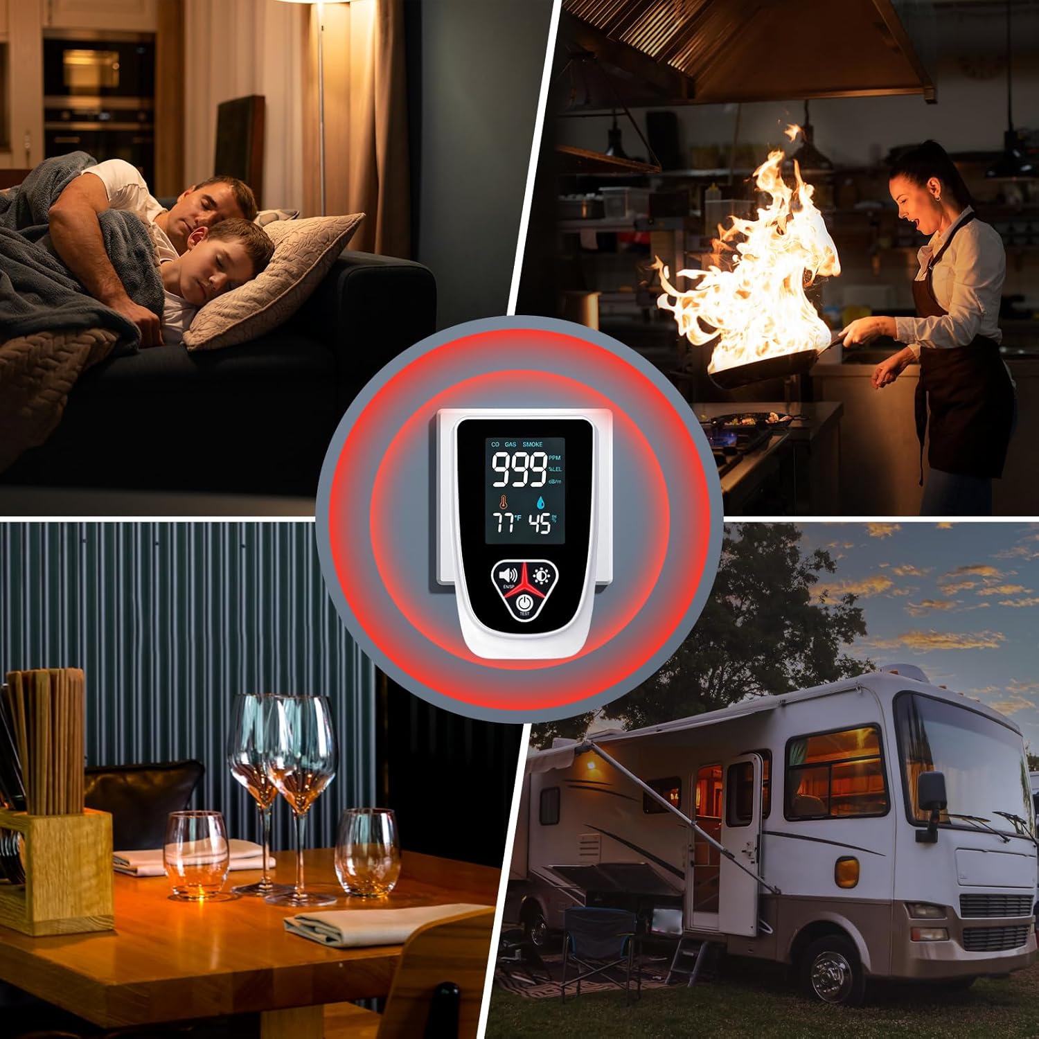 5-in-1 Plug in Gas & Smoke & Carbon Monoxide Detector, Combination CO Alarm with Temperature(°F) & Humidity HD Screen Supports English/Spanish Ideal for Home, RVs, Apartment (1 Pack) - Image 7