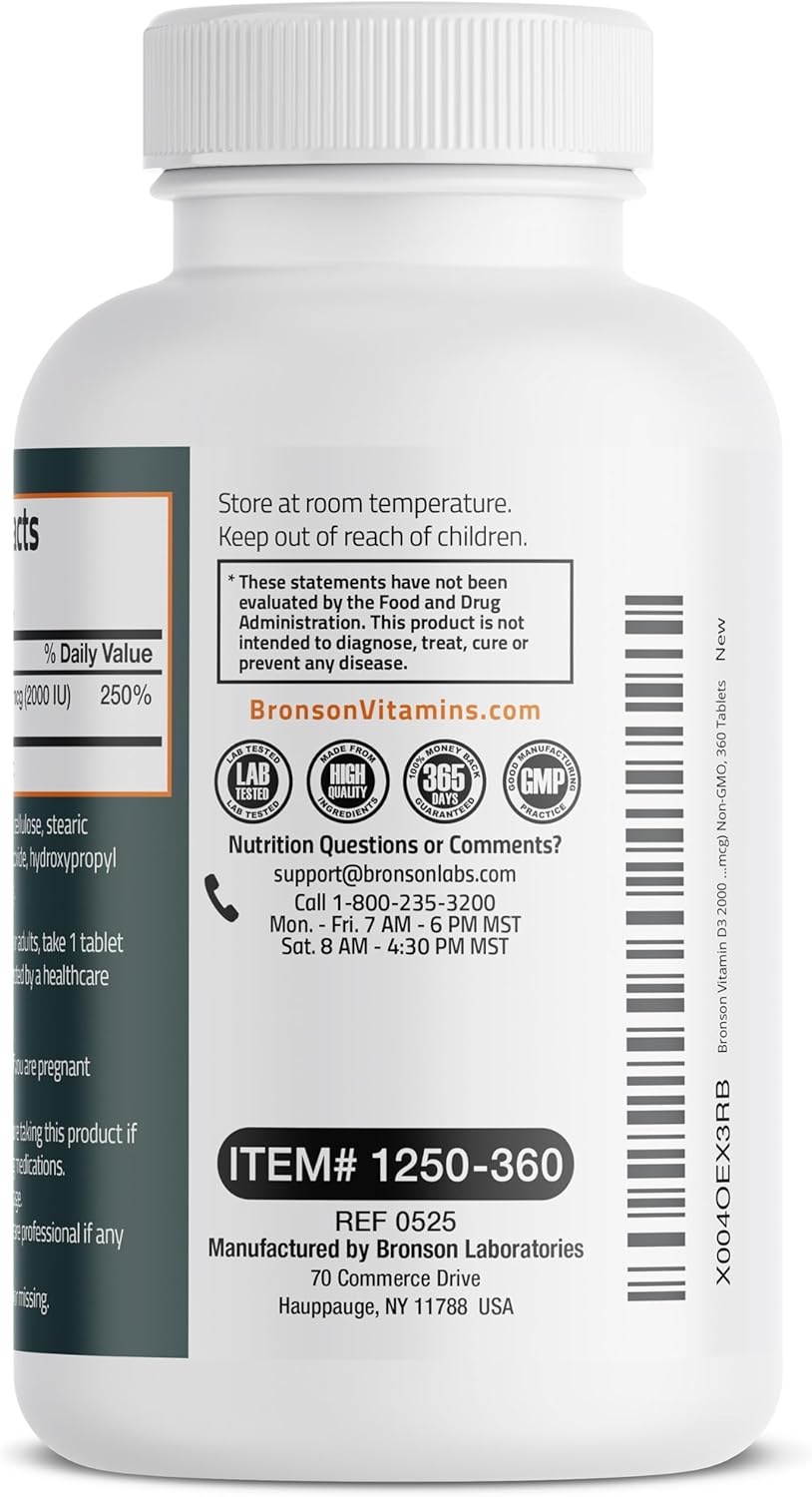 Bronson Vitamin D3 2000 IU (50mcg) Non-GMO, 360 Tablets - Image 7