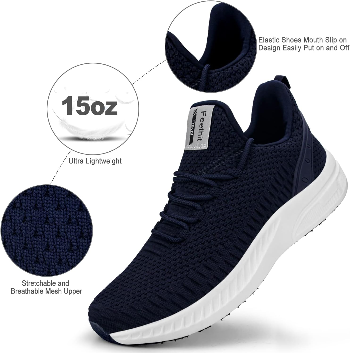 Feethit Mens Slip On Walking Shoes Blade Tennis Shoes Non Slip Running Shoes Lightweight Workout Shoes Breathable Mesh Fashion Sneakers - Image 4