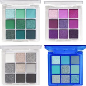 URQT 4 Pack/Set Eyeshadow Palette Set – Rich Colors Eye Makeup Kit, Black, Blue, Green, Purple Eyeshadow Shades, Natural Nude Matte Shimmer Glitter Naked Eye Shadow Pallete Set
