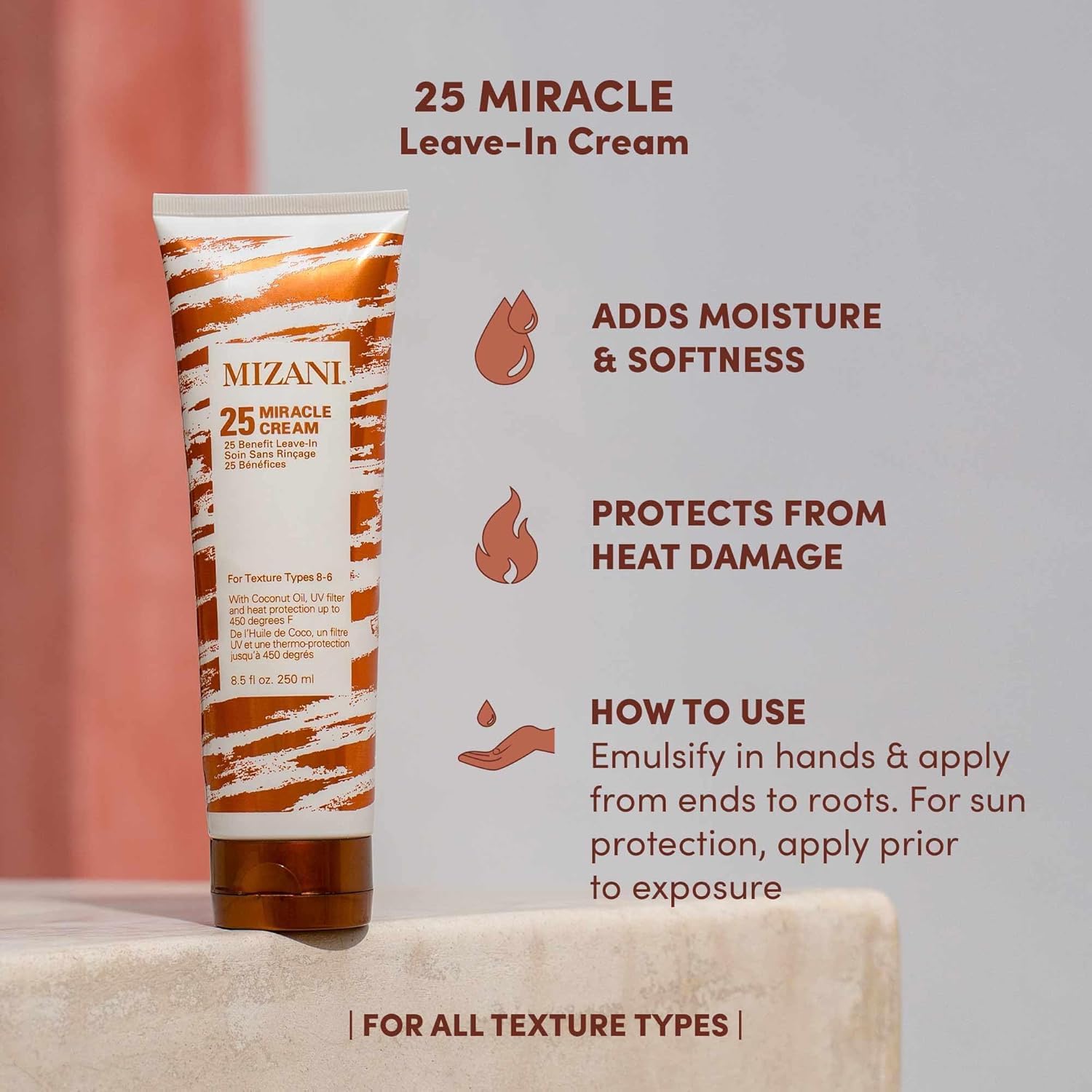 Mizani 25 Miracle Leave-In Cream - Hydrating Curl Cream with Coconut Oil, Curl Defining Leave In Conditioner, Anti Frizz, Heat Protectant, Silicone-Free, Sulfate-Free - Image 4