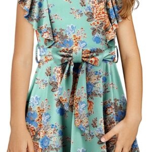 storeofbaby Girls Casual Ruffle Dress Elegant A-Line Flowy Dresses with Belt 5-14 Years