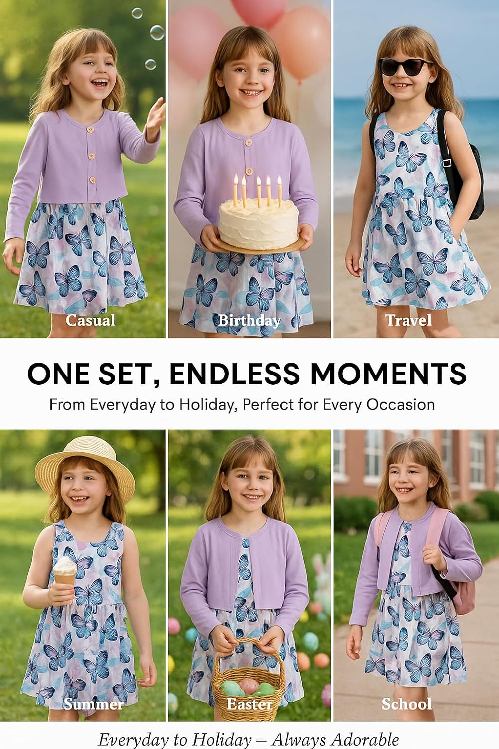 PATPAT Toddler Girl Dress 2 Piece Girl Sleeveless Dress and Cotton Cardigan Set with Pockets, 18M-12Y - Image 6