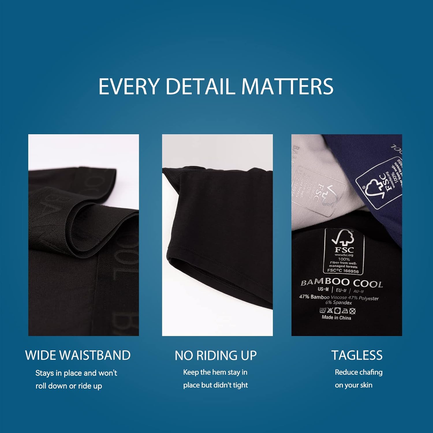 BAMBOO COOL Men's Underwear Boxer Briefs Fly with Built-in 3D Pouch Comfortable Cool Underwear for Men 4 Pack - Image 5