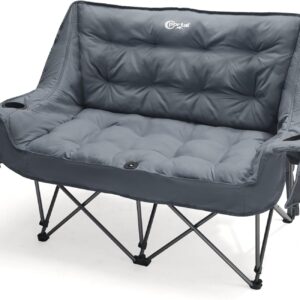 Portal Double Camping Chair, 2 Person Folding Loveseat for Adults, Padded Cushion Camp Lawn Love Seat with Side Pocket Portable Couch, Two Person Heavy Duty Wide Chairs with Cup Holder, 600 lbs