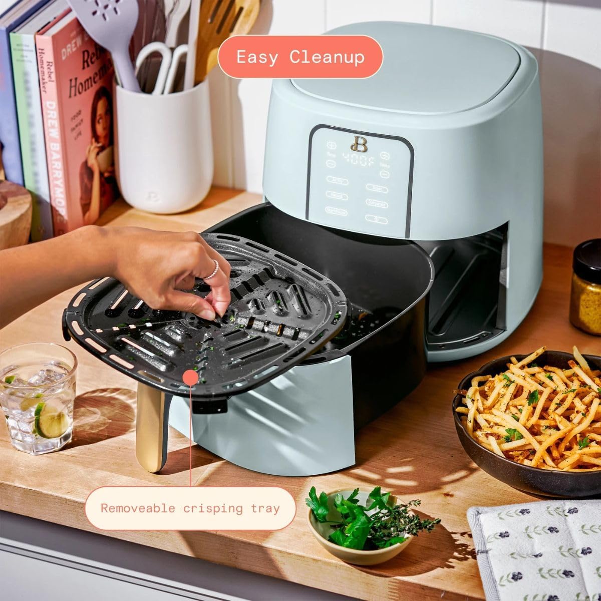 Beautiful 6 Quart Digital Air Fryer with TurboCrisp Technology – Matte Finish, Touchscreen, Nonstick Basket (Hydrangea) - Image 6