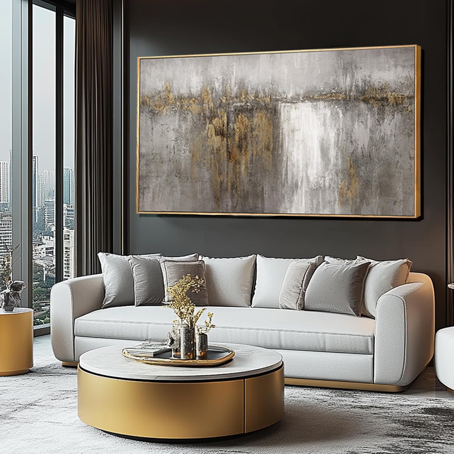 White and Gold Artwork for Walls Abstract Framed Poster Print 24"x48" Canvas Wall Art for Bedroom Neutral Artwork Decor for Office - Image 6