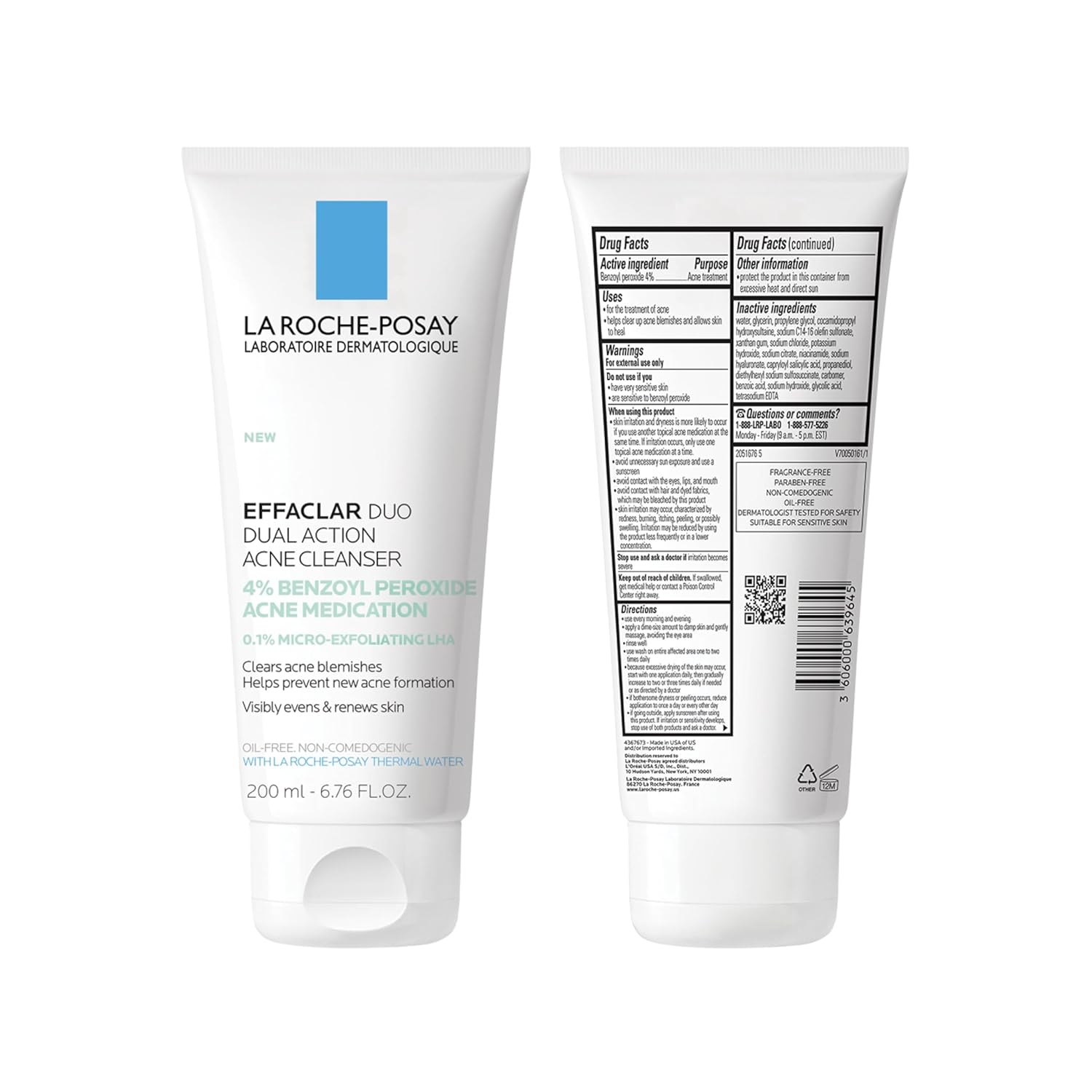 La Roche-Posay Effaclar Dual Acne Face Wash With 4% Benzoyl Peroxide & LHA Exfoliant, Acne Treatment Help Clear & Prevent Blemishes, Paraben Free & Oil Free Wash, 6.76 Fl Oz - Image 10
