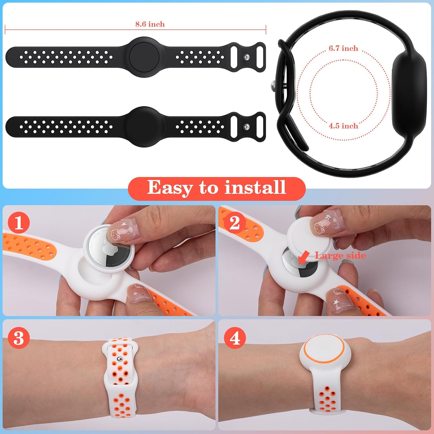 Waterproof Bracelets Compatible with AirTag for Kids, 2 Packs Silicone Holder with Hidden Cover Design Wristband Compatible with AirTag for Child, Breathable GPS Tracker Holder for Kids BDGB - Image 4