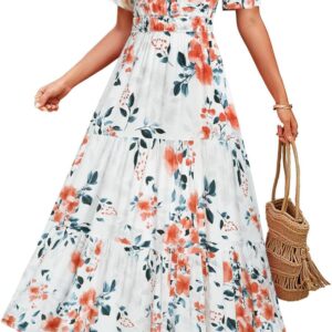ZESICA Women’s 2026 Summer Spring Floral Boho Maxi Dresses Casual Short Sleeve V Neck A Line Flowy Beach Vacation Dress