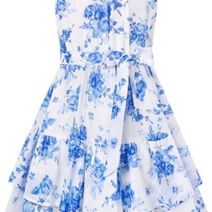 GRACE KARIN Girls Summer Beach Dress Floral Hawaiian Halter Chiffon Party Wedding Vacation Sundress 7-14Y