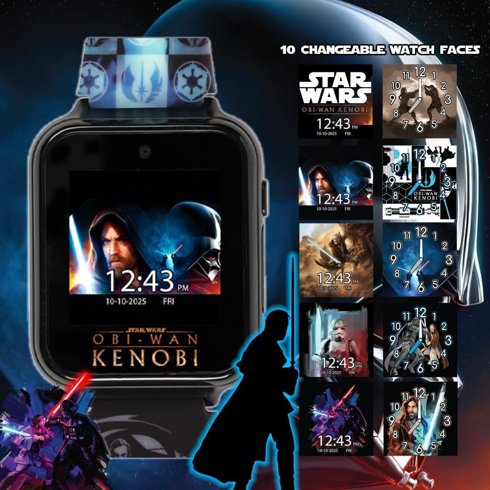 Star Wars Kids Smartwatch with OBI-Wan Kenobi Design, 10 Clock Faces, Selfie Camera, Voice and Video Recorder, Step Counter, Calculator, Alarm, Fun Games, and 3 Wallpapers – Fits Wrists 5.5"-8.0" - Image 5