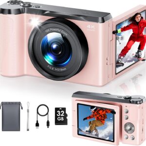 4K Digital Camera for Photography,Focusinc 56MP & 3” 180°Flip Screen Autofocus Vlogging Point and Shoot Camera for YouTube,Photo Travel Compact Camera with 16X Zoom 32G for Beginner Content Creator