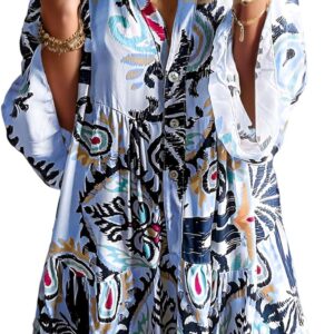 Summer Dresses for Women 2026 Flowy Ruffle 3/4 Sleeve V Neck Tiered Casual Babydoll Boho Beach Mini Dress