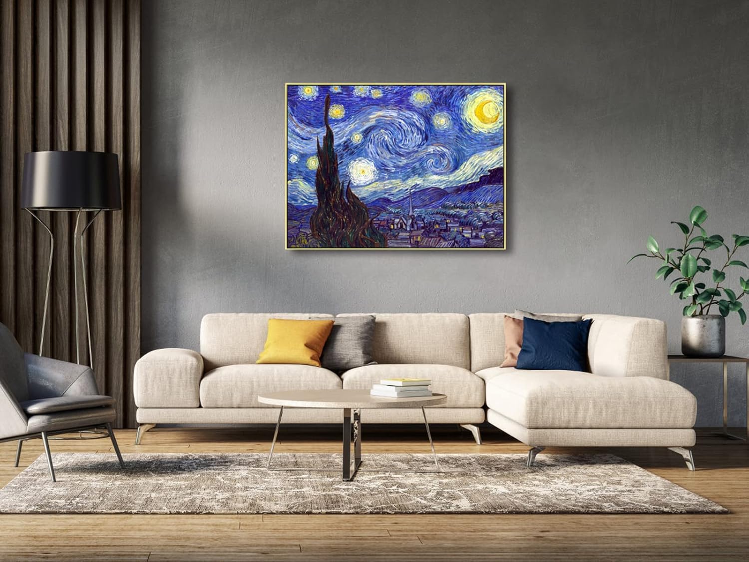Wieco Art Large Framed Art Giclee Canvas Prints of Starry Night by Vincent Van Gogh Paintings Reproduction Post-Impressionism Artwork for Living Room Home Bedroom Decorations, 40x30inch (Framed) - Image 3