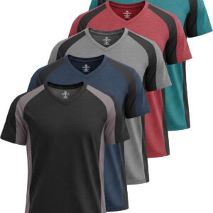Real Essentials 5 Pack: Men’s V-Neck Dry-Fit Moisture Wicking Active Athletic Tech Performance T-Shirt