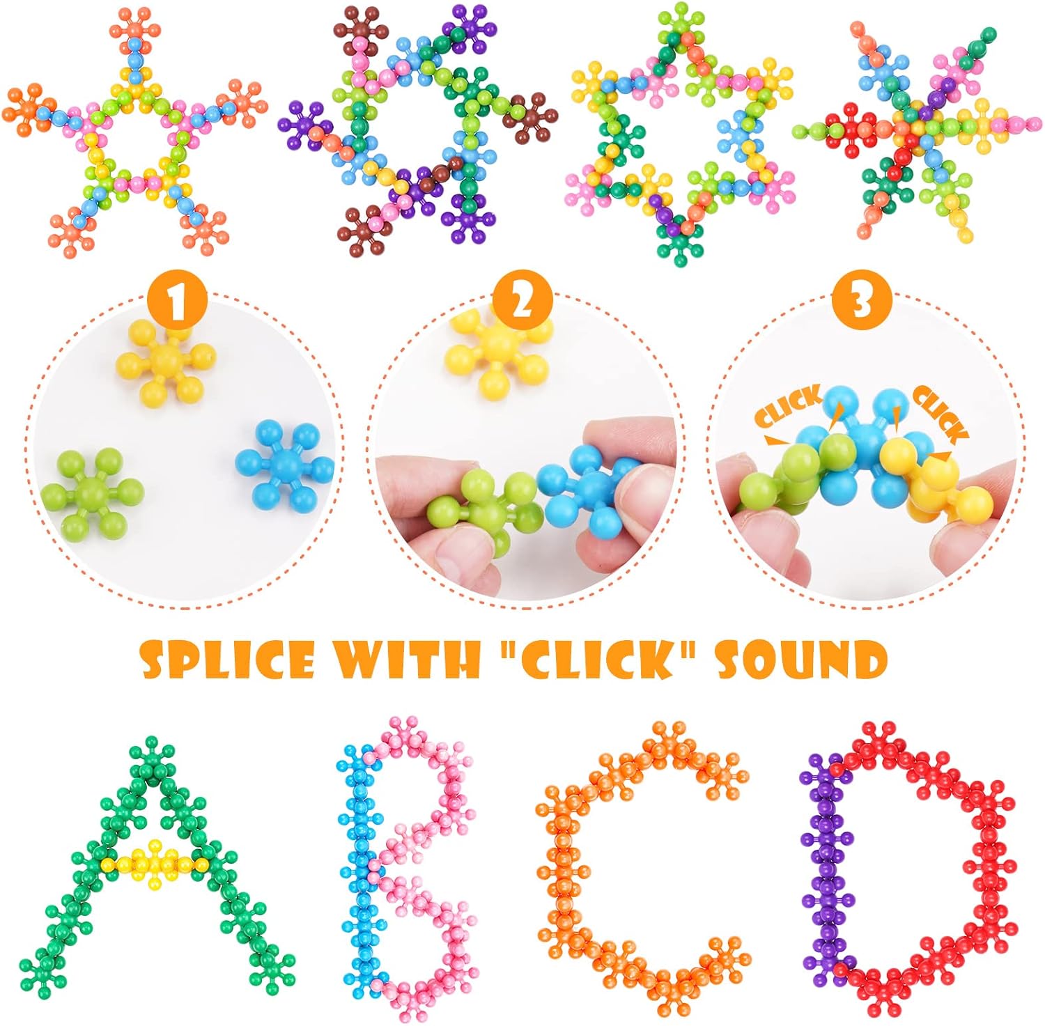 Snowflake Interlocking Building Block Educational Toy 300PCS for Kids Ages 3+, Multi-Color Solid Plastic Early Learning Creativity STEM Toy with Carrying Case Safe Material - Image 3