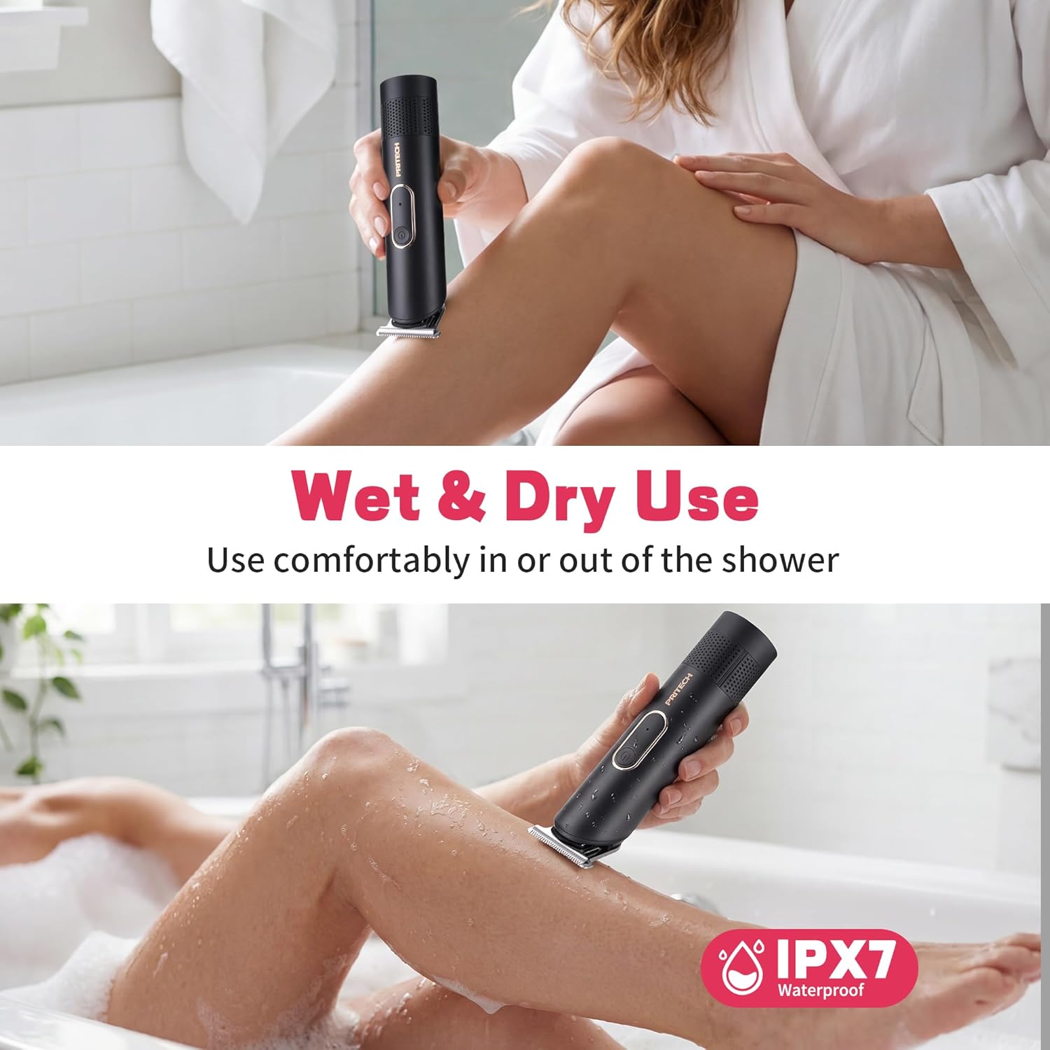 PRITECH Bikini Trimmer for Women - Rechargeable Pubic Hair Trimmer for Sensitive Skin, Wet&Dry Use, Pain-Free Electric Razor&Shaver with Standing Recharge Dock, Ideal Gift for Women, Black - Image 5