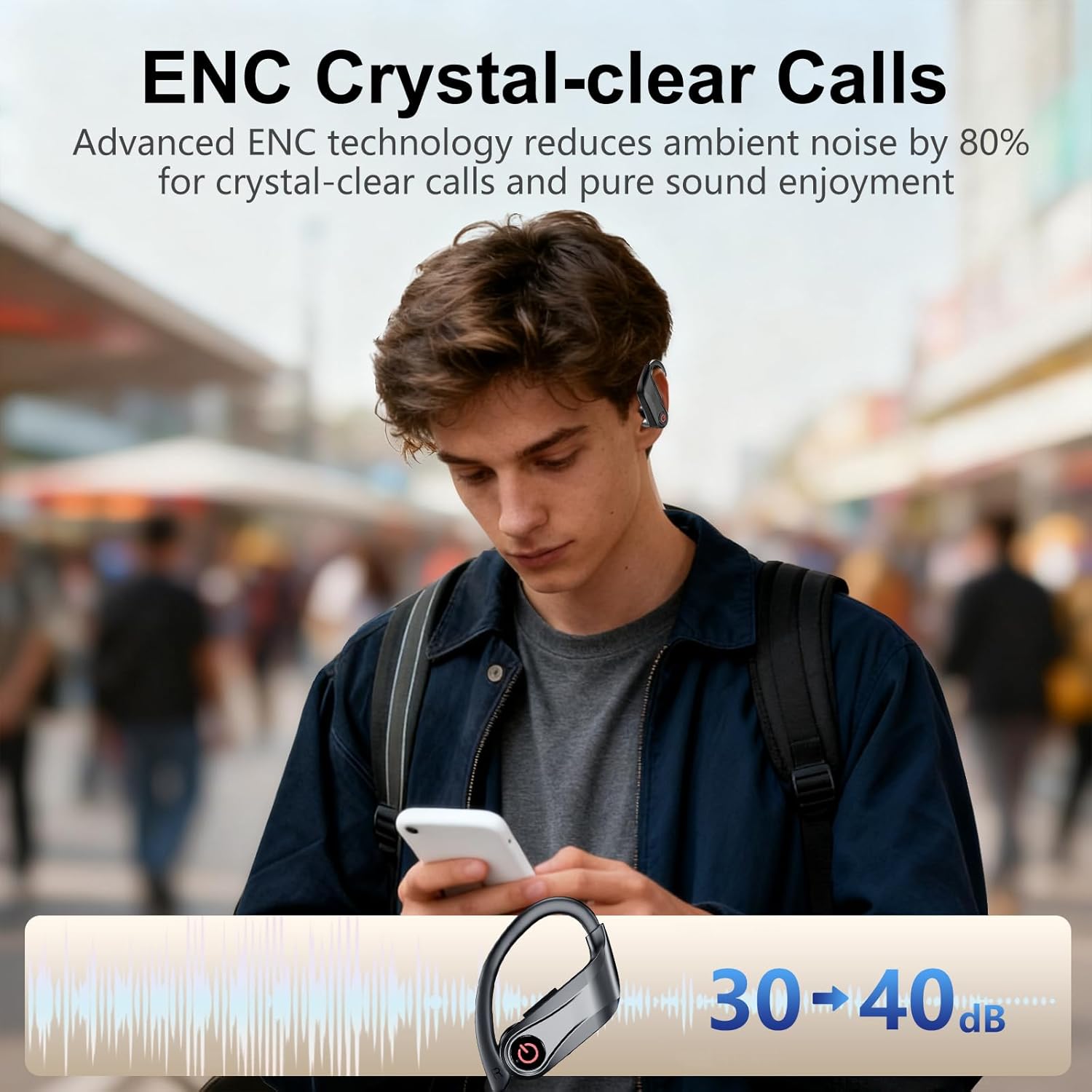 EUQQ True Wireless Earbuds, 2026 Sport Bluetooth 6.1 Headphones with Microphone 120H Playtime Dual LED Display Case, Noise Canceling Ear Buds with Easy Button Controls Sweat and Water Resistant Black - Image 5