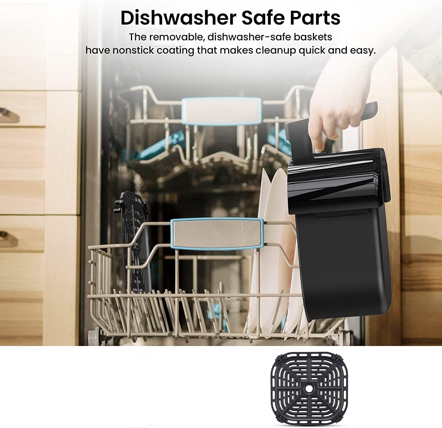 Air Fryer Oven 5 Qt Large Oil Free Touch Screen 1500W Mini Oven Combo with 7 Accessories, One-Touch Digital Controls, Nonstick Silicone Liner & Dishwasher-Safe Detachable Square Basket, Timer - Image 7