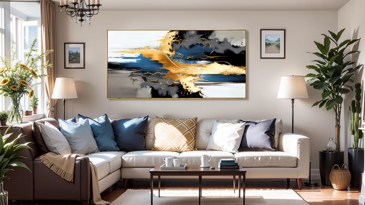 Wall Art Abstract Wall Art Prints Canvas Painting Black Yellow Blue Modern Large Artwork for Living Room Bedroom Office Home Decor 30"x60" with Framed - Image 8