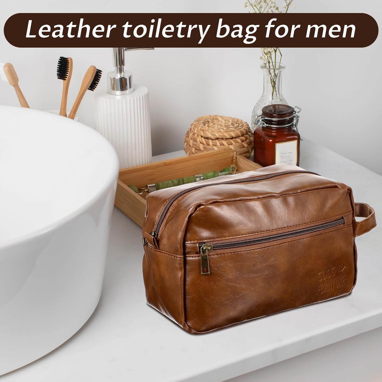 6Pcs Leather Toiletry Bags for Men, Water Resistant Groomsmen Gifts Set Men's Travel Shaving Kit Wedding Proposal Gift for Best Man Father (Brown) - Image 8