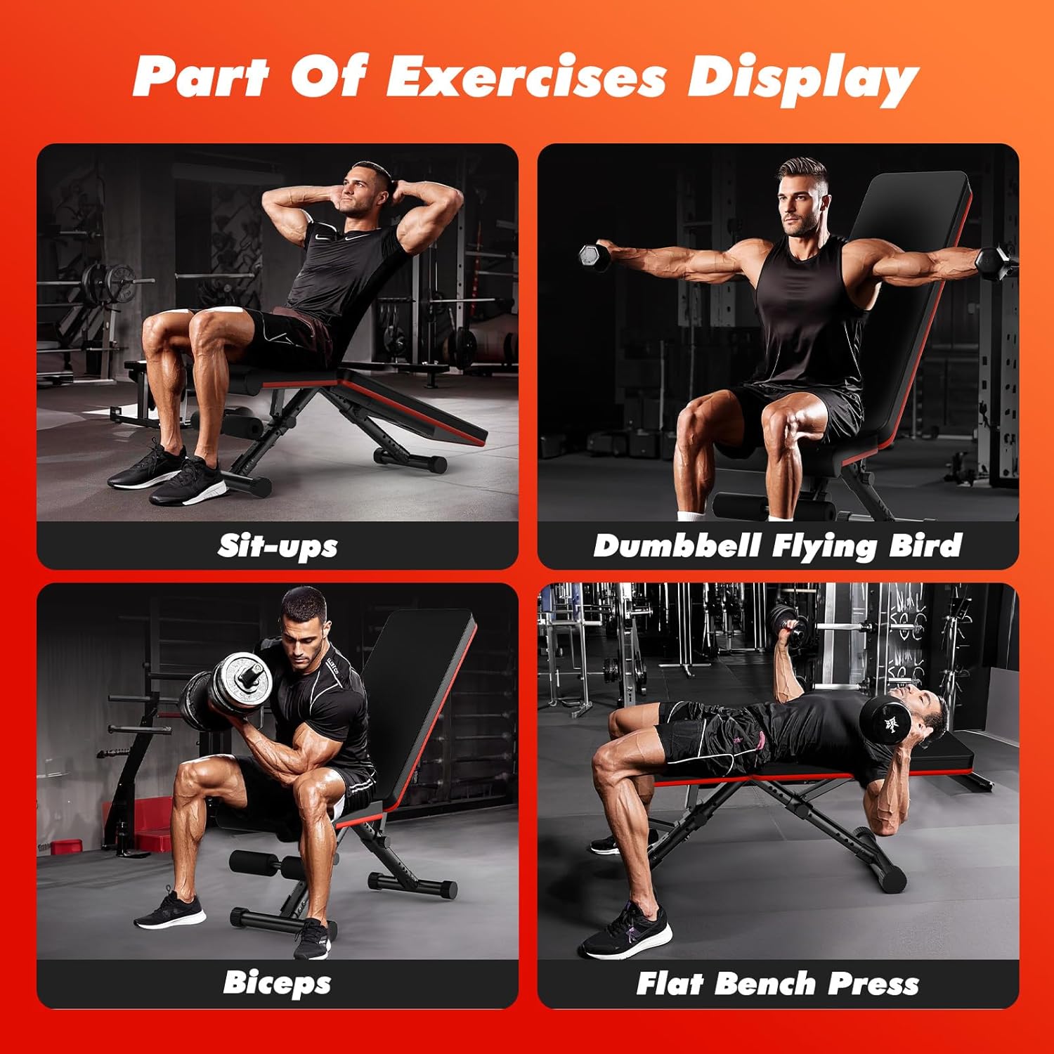 Sweetcrispy Adjustable Weight Bench for Home Gym, Foldable Incline Workout Bench Press with 795 LBS Weight Capacity, Strength Training Fitness Equipment for Full Body Exercise - Image 7