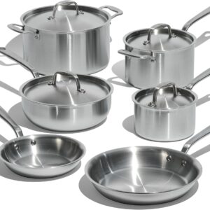 Made In Cookware – 10 Piece Stainless Steel Pot and Pan Set – 5 Ply Clad – Includes Stainless Steel Frying Pans, Saucepans, Saucier and Stock Pot W/Lid – Professional Cookware – Crafted in Italy