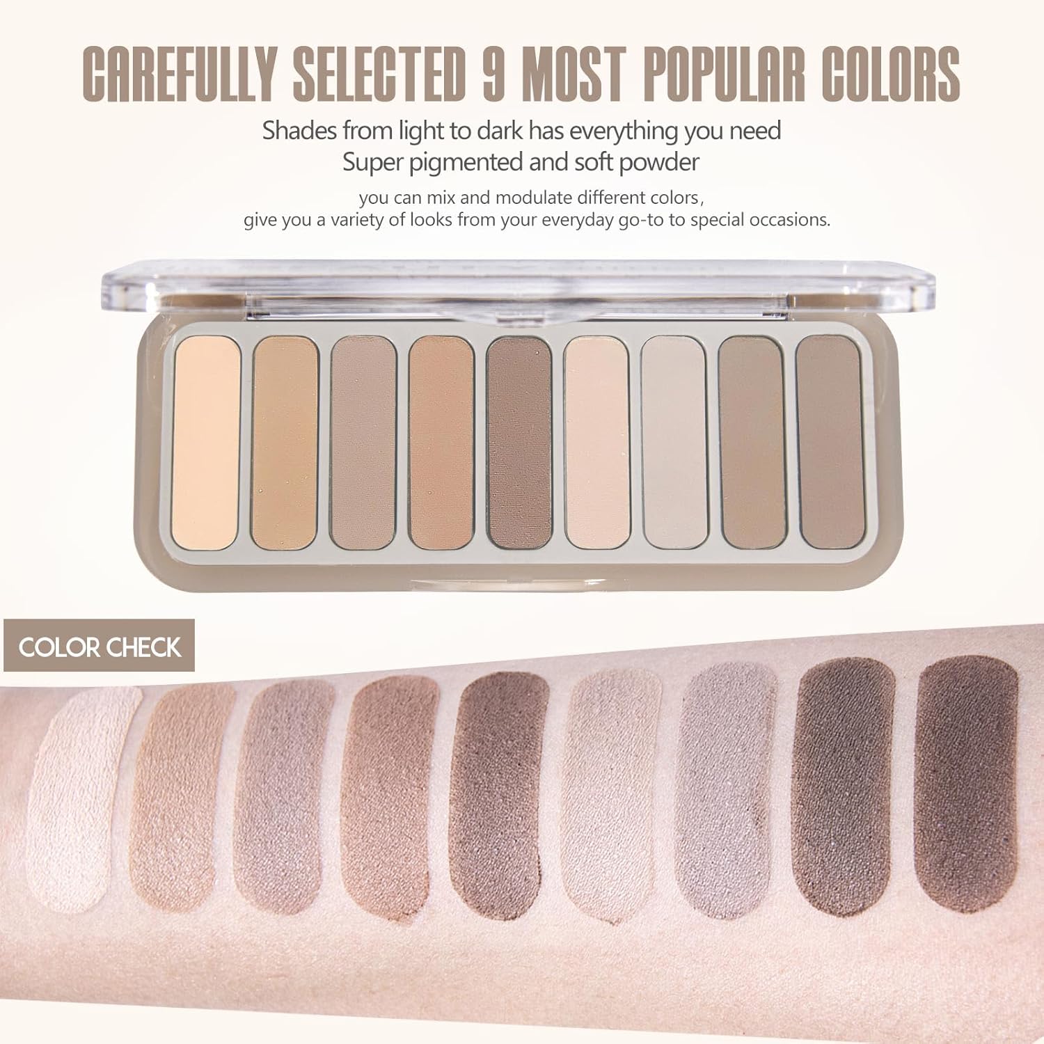 9 Colors Matte Eyeshadow Palette, High Pigmented Natural Nude Eye Shadow Makeup Palette Ultra-Blendable, Long Lasting Eyeshadow Pallete with 3 Eyeshadow Brush for Women - Image 3