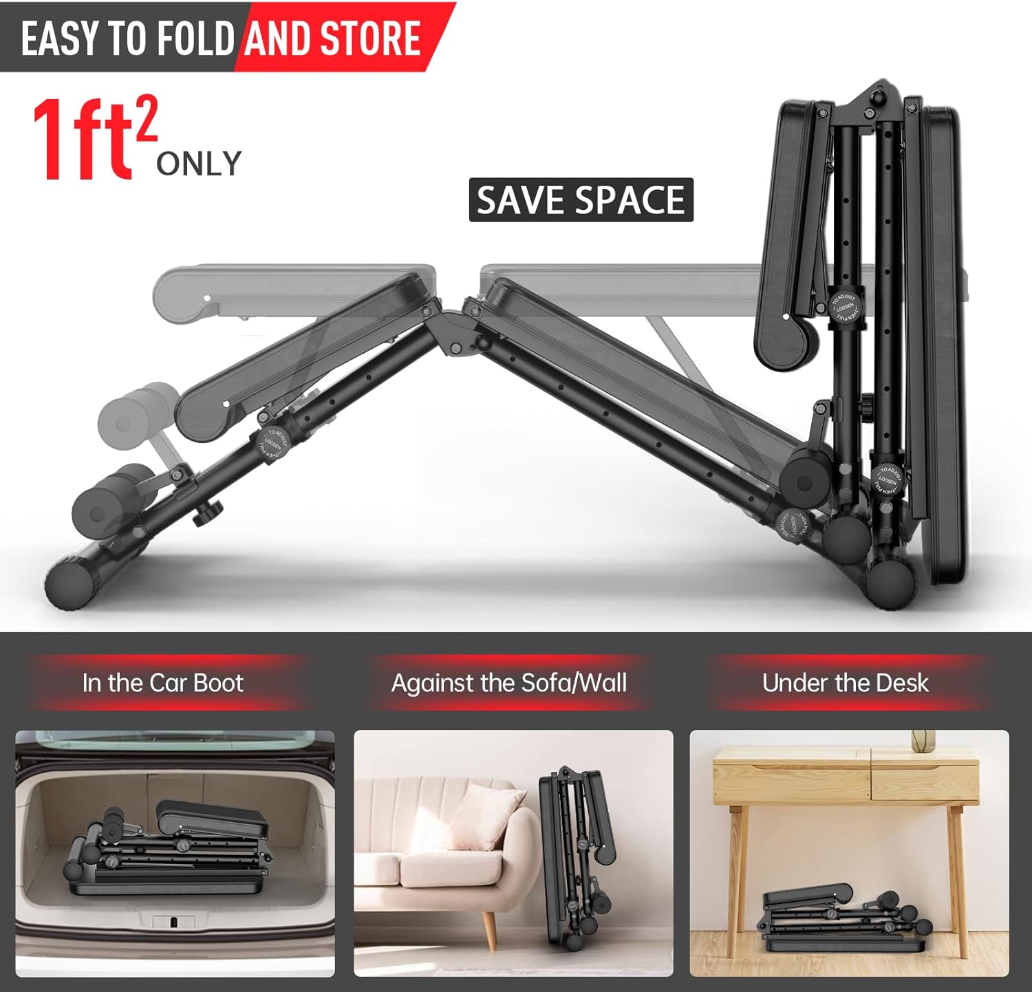 JOROTO Adjustable Weight Bench, 1300LBS Workout Bench for Home Gym Strength Training, Incline Decline Flat Bench Press with Wheels and Extended Backrest, Foldable Exercise Bench for Full Body Workout - Image 7