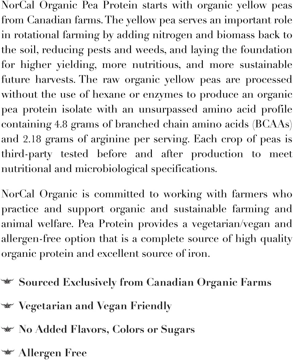 NorCal Organic - Premium Pea Protein Isolate - 100% Vegan and Organic - UNFLAVORED - 2 Pounds (Pack of 1) - 35 Servings - Image 2