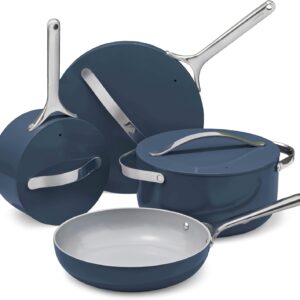 Caraway Non-stick Ceramic Cookware Set (12 Piece) Pots, Pans, Lids and Kitchen Storage – PFAS & PFOA Free – Oven Safe Pan Set & Compatible with All Stovetops – Navy